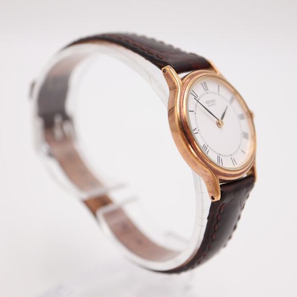 Vintage Seiko Petite Roman 26mm Watch Brown Croco Leather V700-6091 New Battery main image 6
